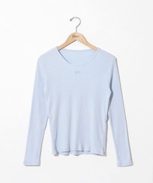 flower（フラワー）の「リボンエンブロイダリーエルエス（Tシャツ/カットソー・レディース・ブルー/ホワイト・FREE）」の10枚目の写真