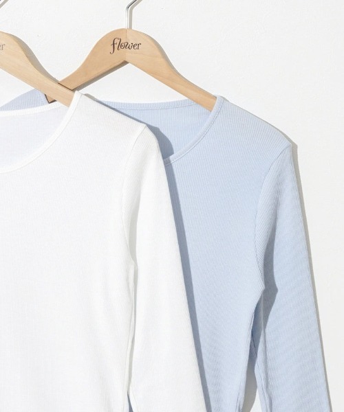 flower（フラワー）の「リボンエンブロイダリーエルエス（Tシャツ/カットソー・レディース・ブルー/ホワイト・FREE）」の12枚目の写真