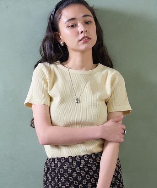 FREAK'S STORE（フリークスストア）の「ワッフル ミニTEE/ワッフルTシャツ（Tシャツ/カットソー・レディース・オフホワイト/ナチュラル/ブラウン/ダークグレー/チャコール/イエロー・ﾌﾘ-）」の6枚目の写真
