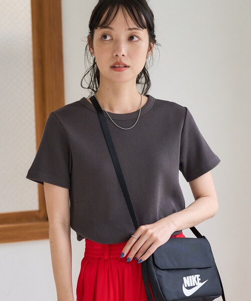 FREAK'S STORE（フリークスストア）の「ワッフル ミニTEE/ワッフルTシャツ（Tシャツ/カットソー・レディース・オフホワイト/ナチュラル/ブラウン/ダークグレー/チャコール/イエロー・ﾌﾘ-）」の4枚目の写真