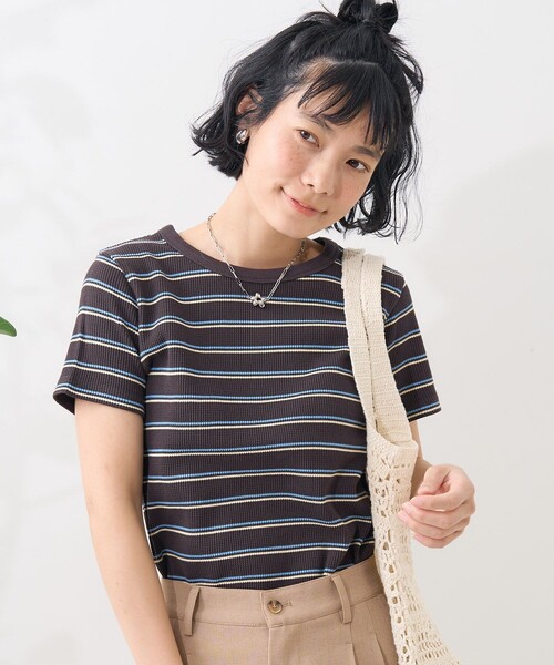 FREAK'S STORE（フリークスストア）の「ワッフル ミニTEE/ワッフルTシャツ（Tシャツ/カットソー・レディース・オフホワイト/ナチュラル/ブラウン/ダークグレー/チャコール/イエロー・ﾌﾘ-）」の3枚目の写真