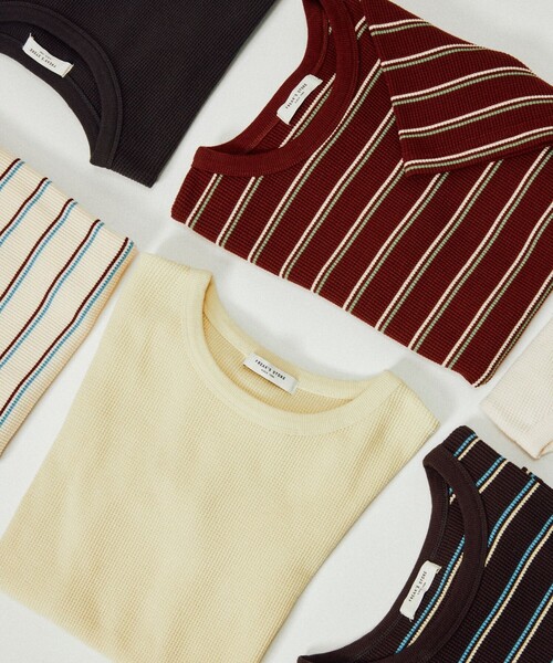 FREAK'S STORE（フリークスストア）の「ワッフル ミニTEE/ワッフルTシャツ（Tシャツ/カットソー・レディース・オフホワイト/ナチュラル/ブラウン/ダークグレー/チャコール/イエロー・ﾌﾘ-）」の7枚目の写真