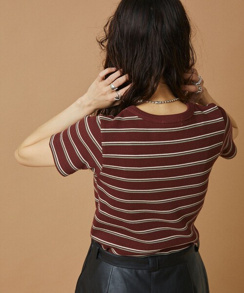 FREAK'S STORE（フリークスストア）の「ワッフル ミニTEE/ワッフルTシャツ（Tシャツ/カットソー・レディース・オフホワイト/ナチュラル/ブラウン/ダークグレー/チャコール/イエロー・ﾌﾘ-）」の9枚目の写真