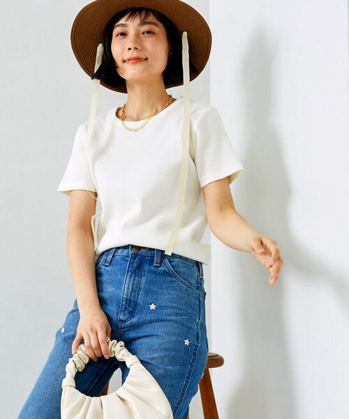 FREAK'S STORE（フリークスストア）の「ワッフル ミニTEE/ワッフルTシャツ（Tシャツ/カットソー・レディース・オフホワイト/ナチュラル/ブラウン/ダークグレー/チャコール/イエロー・ﾌﾘ-）」の22枚目の写真