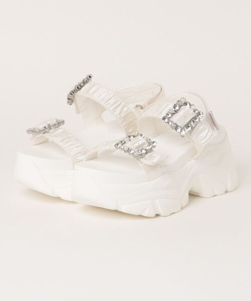 Mafmof(マフモフ)の「Mafmof(マフモフ)7.5cm厚底ソールビジュー×ギャザーベルトスポーツサンダル(サンダル・レディース・パープル/ホワイト/グレー/ブラック・L/M/LL/S)」の2枚目の写真