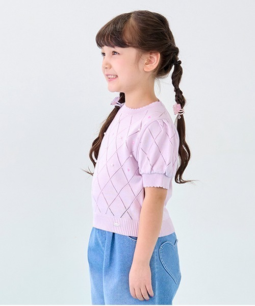 mezzo piano（メゾピアノ）の「5分袖　透かし編ニット（ニット/セーター・キッズ・オフホワイト/ピンク・120cm/130cm/140cm/110cm）」の4枚目の写真