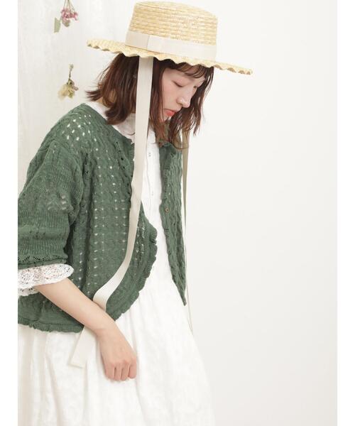 Samansa Mos2（サマンサ モスモス）の「透かし編みフリルカーディガン（カーディガン/ボレロ・レディース・グリーン/キナリ/ブラック・F）」の5枚目の写真