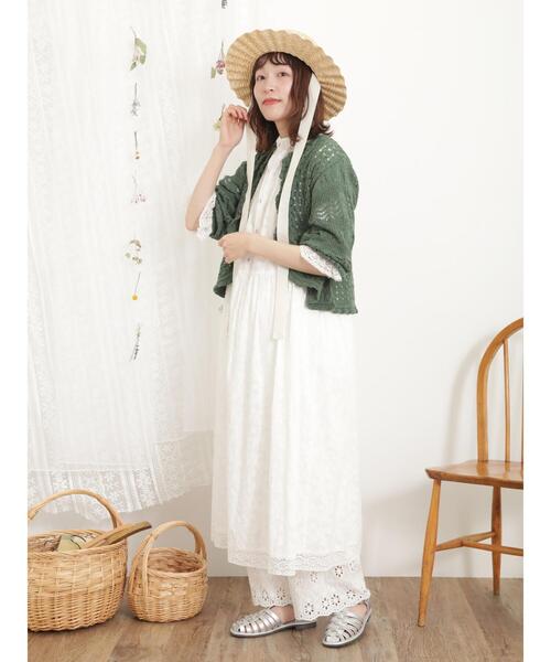 Samansa Mos2（サマンサ モスモス）の「透かし編みフリルカーディガン（カーディガン/ボレロ・レディース・グリーン/キナリ/ブラック・F）」の7枚目の写真