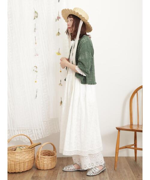 Samansa Mos2（サマンサ モスモス）の「透かし編みフリルカーディガン（カーディガン/ボレロ・レディース・グリーン/キナリ/ブラック・F）」の9枚目の写真