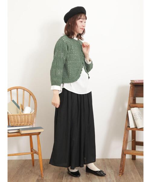 Samansa Mos2（サマンサ モスモス）の「透かし編みフリルカーディガン（カーディガン/ボレロ・レディース・グリーン/キナリ/ブラック・F）」の13枚目の写真