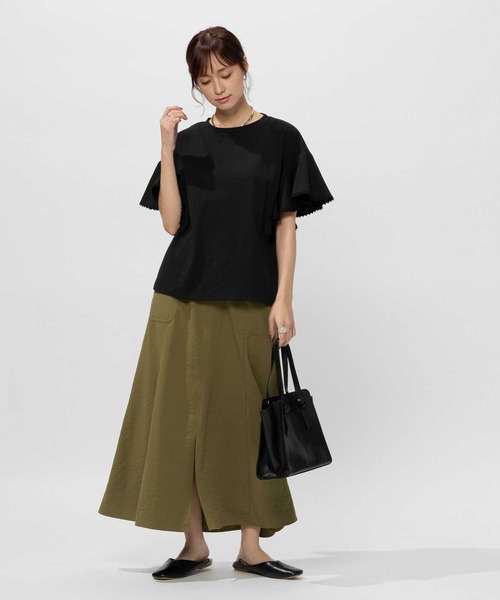 BACK NUMBER(バックナンバー)の「【接触冷感】【BACK NUMBER】フレア袖レース付き半袖トップス(Tシャツ/カットソー・レディース・ホワイト/ブラック・M/L/XL)」の6枚目の写真