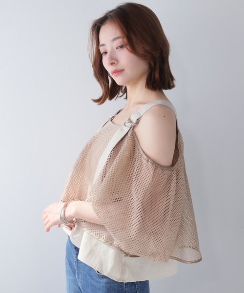 LADYMADE（レディメイド）の「メッシュバルーンスリーブキャミトップス（シャツ/ブラウス・レディース・ベージュ/ブラック・FREE）」の3枚目の写真