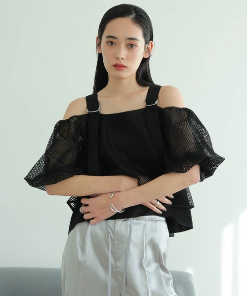 LADYMADE（レディメイド）の「メッシュバルーンスリーブキャミトップス（シャツ/ブラウス・レディース・ベージュ/ブラック・FREE）」の7枚目の写真