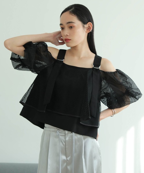 LADYMADE（レディメイド）の「メッシュバルーンスリーブキャミトップス（シャツ/ブラウス・レディース・ベージュ/ブラック・FREE）」の8枚目の写真