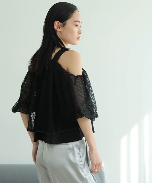 LADYMADE（レディメイド）の「メッシュバルーンスリーブキャミトップス（シャツ/ブラウス・レディース・ベージュ/ブラック・FREE）」の9枚目の写真