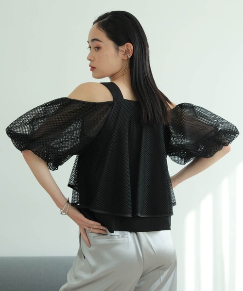 LADYMADE（レディメイド）の「メッシュバルーンスリーブキャミトップス（シャツ/ブラウス・レディース・ベージュ/ブラック・FREE）」の10枚目の写真