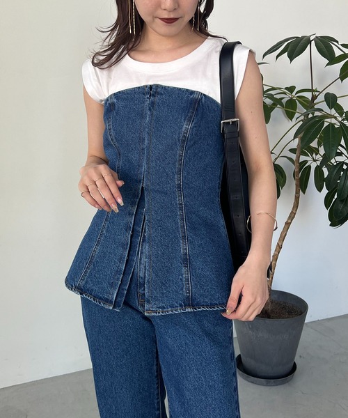 CAPRICIEUX LE'MAGE(カプリシューレマージュ)の「デニムホックビスチェ(デニムパンツ・レディース・ブラック/ブルー・36/38)」の15枚目の写真