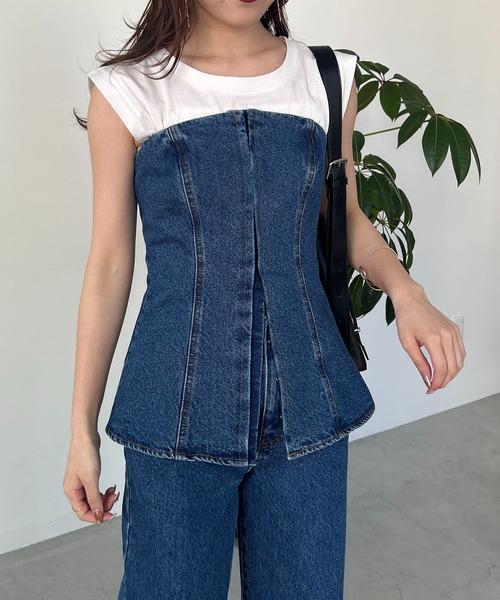 CAPRICIEUX LE'MAGE(カプリシューレマージュ)の「デニムホックビスチェ(デニムパンツ・レディース・ブラック/ブルー・36/38)」の12枚目の写真