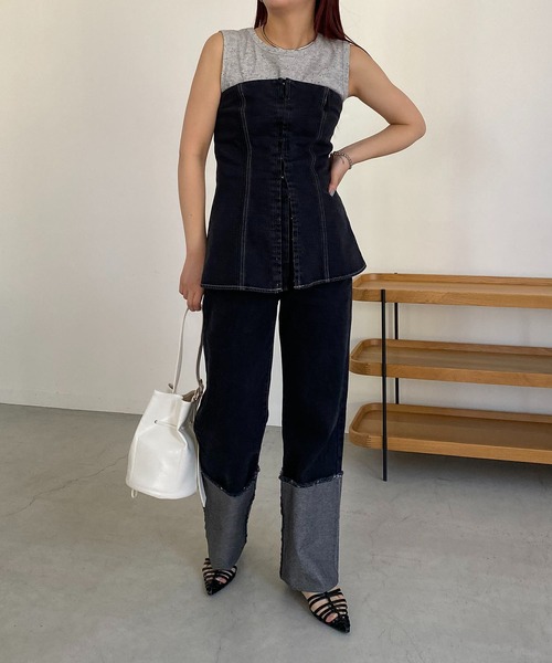 CAPRICIEUX LE'MAGE(カプリシューレマージュ)の「デニムホックビスチェ(デニムパンツ・レディース・ブラック/ブルー・36/38)」の6枚目の写真