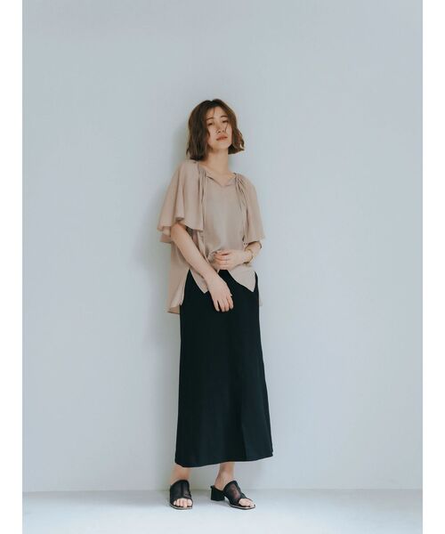 YECCA VECCA（イェッカヴェッカ）の「コットンリブロングスリットスカート（スカート・レディース・ブラック/ダークベージュ/グリーン・FREE）」の5枚目の写真