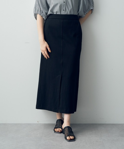 YECCA VECCA（イェッカヴェッカ）の「コットンリブロングスリットスカート（スカート・レディース・ブラック/ダークベージュ/グリーン・FREE）」の2枚目の写真