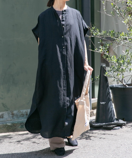 FORK&SPOON（フォークアンドスプーン）の「FORK&SPOON　リネンレーヨンシャツワンピース（ワンピース・レディース・ストライプ/ブラック・1）」の3枚目の写真