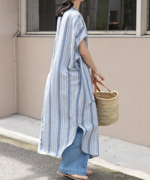 FORK&SPOON（フォークアンドスプーン）の「FORK&SPOON　リネンレーヨンシャツワンピース（ワンピース・レディース・ストライプ/ブラック・1）」の13枚目の写真