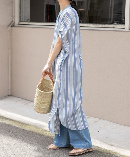 FORK&SPOON（フォークアンドスプーン）の「FORK&SPOON　リネンレーヨンシャツワンピース（ワンピース・レディース・ストライプ/ブラック・1）」の14枚目の写真