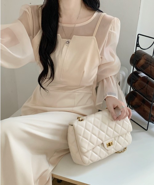 セール】袖シアーキャンディースリーブロングワンピース（ワンピース  