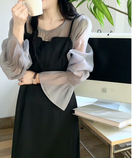 emi+(エミプラス)の「袖シアーキャンディースリーブロングワンピース(ワンピース・レディース・ブラック/ベージュ/グレー・S/L/M)」の16枚目の写真
