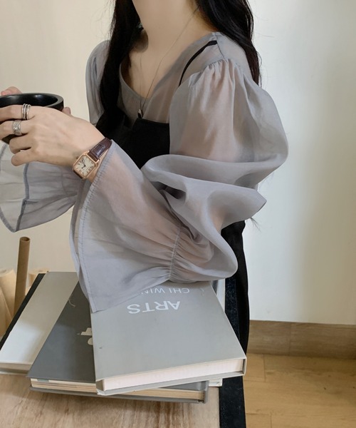 emi+(エミプラス)の「袖シアーキャンディースリーブロングワンピース(ワンピース・レディース・ブラック/ベージュ/グレー・S/L/M)」の19枚目の写真