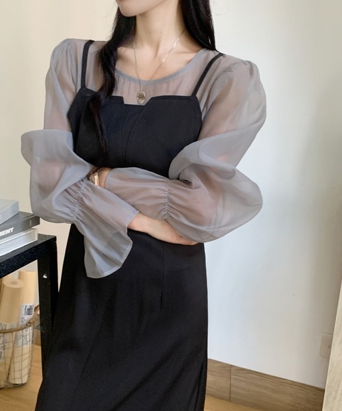 emi+(エミプラス)の「袖シアーキャンディースリーブロングワンピース(ワンピース・レディース・ブラック/ベージュ/グレー・S/L/M)」の20枚目の写真