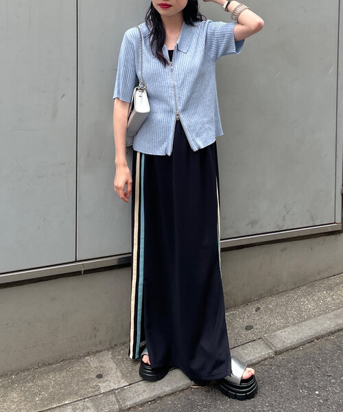 セール】ダブルZIPラメリブ半袖カーディガン（カーディガン