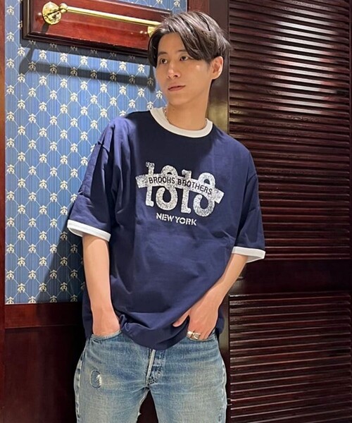 【セール】◆オンラインストア限定◆SS24 LOGO Series コットン ロゴプリント リンガーＴシャツ（Tシャツ/カットソー）｜BROOKS BROTHERS（ブルックスブラザーズ）