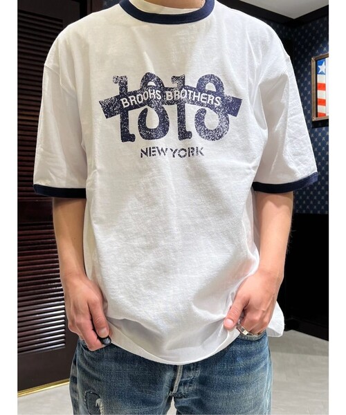 【セール】◆オンラインストア限定◆SS24 LOGO Series コットン ロゴプリント リンガーＴシャツ（Tシャツ/カットソー）｜BROOKS BROTHERS（ブルックスブラザーズ）