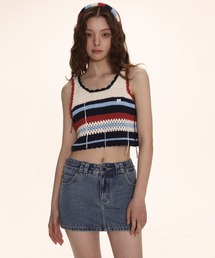 Moromoro2 | マルチボーダー クロップド ニットタンクトップ BX4038【Moromoro2】(タンクトップ)