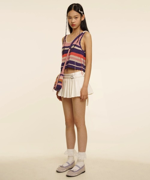 Moromoro2（モロモロ）の「マルチボーダー クロップド ニットタンクトップ BX4038【Moromoro2】（タンクトップ・レディース・アイボリー/グリーン/パープル・M/S）」の10枚目の写真