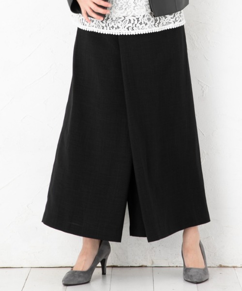aunt lily(アントリリー)の「ラップ風スカートデザインワイドパンツ|ワイドパンツ スカート見え 後ろゴム シワになりにくい 体型カバー 大人カジュアル(その他パンツ・レディース・ブラック・11号/9号/13号)」の1枚目の写真
