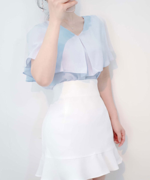 VIVID LADY（ビビッドレディー）の「フリルブラウス レディース 夏（シャツ/ブラウス・レディース・ブラック/スカイブルー/アイボリー/ピンク・FREE）」の9枚目の写真