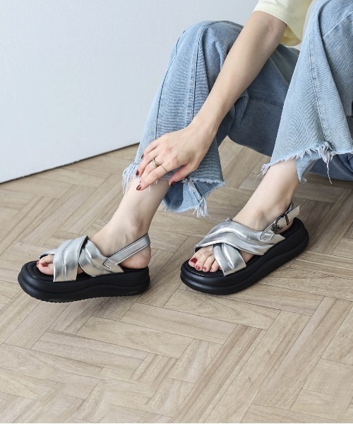 Lace Ladies サンダル クロスベルトフラットサンダル レディース