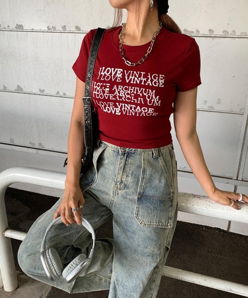 non-hedge（ノンヘッジ）の「ロゴチビ半袖Tシャツ（Tシャツ/カットソー・レディース・レッド/ブラック/グレー/オフホワイト・FREE）」の8枚目の写真