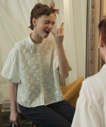 BONLECILL noir | 【BONLECILL noir】フラワーレース 異素材ドッキングバルーンスリーブブラウス(シャツ/ブラウス)