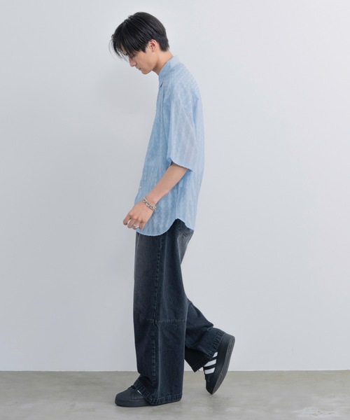 SINSS（シンス）の「Wide silhouette HS sheer shirt / ワイドシルエットハーフスリーブシアーシャツ（シャツ/ブラウス・メンズ・ブラック/サックスブルー・SMALL/MEDIUM/LARGE）」の5枚目の写真