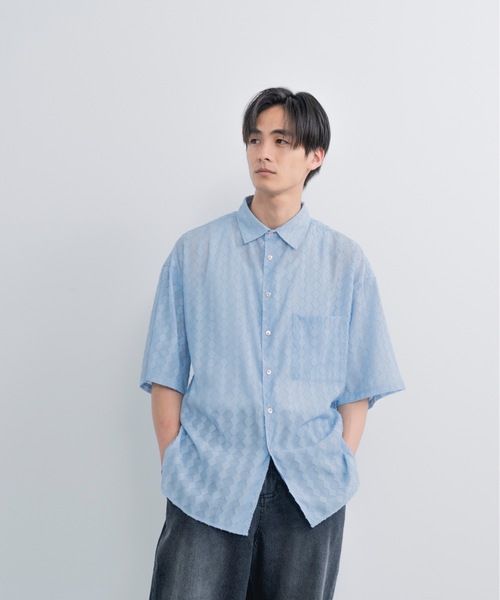 neau シアーハーフスリーブシャツ　ブルー AZUL BY MOUSSY | ワイドスリーブ五分袖シアーシャツ (シャツ