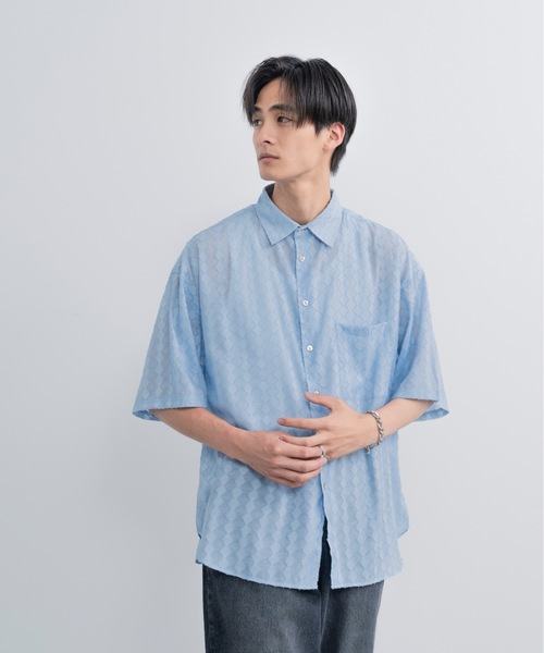 SINSS（シンス）の「Wide silhouette HS sheer shirt / ワイドシルエットハーフスリーブシアーシャツ（シャツ/ブラウス・メンズ・ブラック/サックスブルー・SMALL/MEDIUM/LARGE）」の9枚目の写真