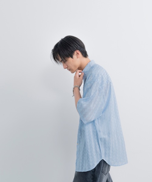 SINSS（シンス）の「Wide silhouette HS sheer shirt / ワイドシルエットハーフスリーブシアーシャツ（シャツ/ブラウス・メンズ・ブラック/サックスブルー・SMALL/MEDIUM/LARGE）」の11枚目の写真