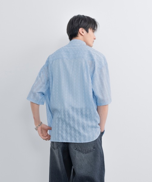 SINSS（シンス）の「Wide silhouette HS sheer shirt / ワイドシルエットハーフスリーブシアーシャツ（シャツ/ブラウス・メンズ・ブラック/サックスブルー・SMALL/MEDIUM/LARGE）」の13枚目の写真