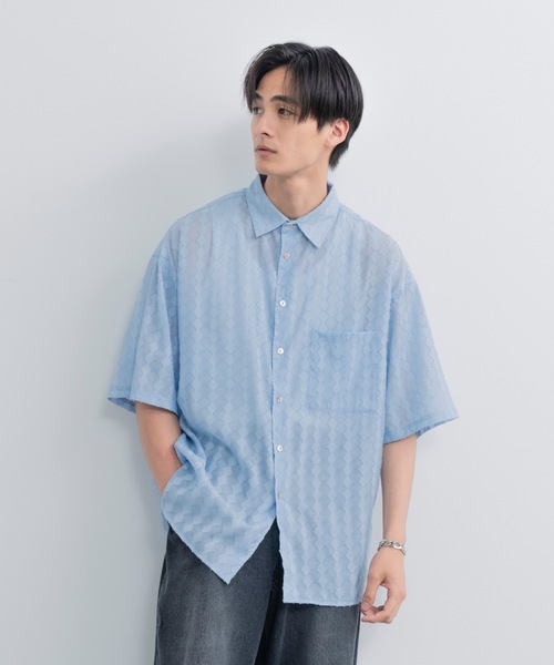 SINSS（シンス）の「Wide silhouette HS sheer shirt / ワイドシルエットハーフスリーブシアーシャツ（シャツ/ブラウス・メンズ・ブラック/サックスブルー・SMALL/MEDIUM/LARGE）」の14枚目の写真