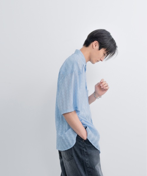 SINSS（シンス）の「Wide silhouette HS sheer shirt / ワイドシルエットハーフスリーブシアーシャツ（シャツ/ブラウス・メンズ・ブラック/サックスブルー・SMALL/MEDIUM/LARGE）」の15枚目の写真