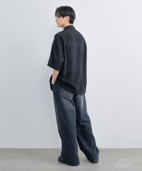 SINSS（シンス）の「Wide silhouette HS sheer shirt / ワイドシルエットハーフスリーブシアーシャツ（シャツ/ブラウス・メンズ・ブラック/サックスブルー・SMALL/MEDIUM/LARGE）」の19枚目の写真